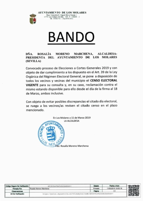 BANDO CENSO ELECTORAL 2019