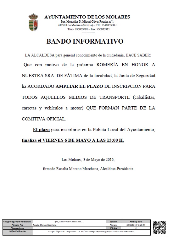 AMPLIACION PLAZO INSCRIPCION ROMERIA 2016