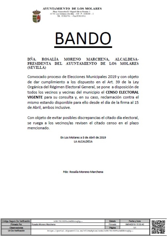 ANUNCIO EXPOSICION CENSO ELECTORAL ELECCIONES MUNICIPALES