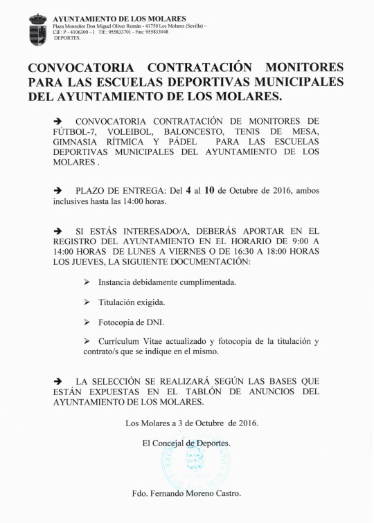 ANUNCIO SELECCION MONITORES DEPORTES