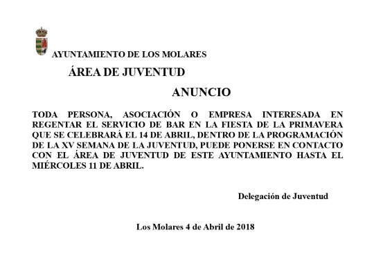 Anuncio Bar Fiesta Primavera 2018