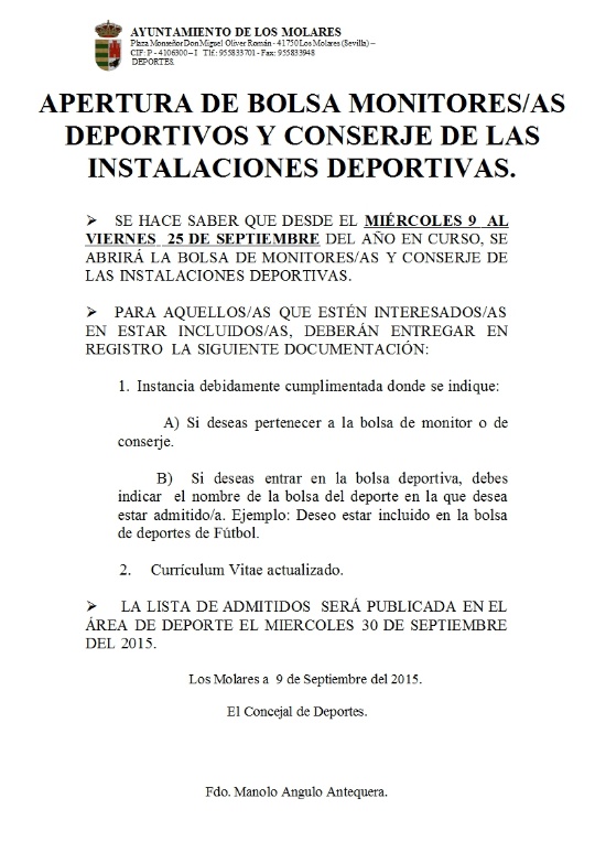 Apertura bolsa monitores 2015-16