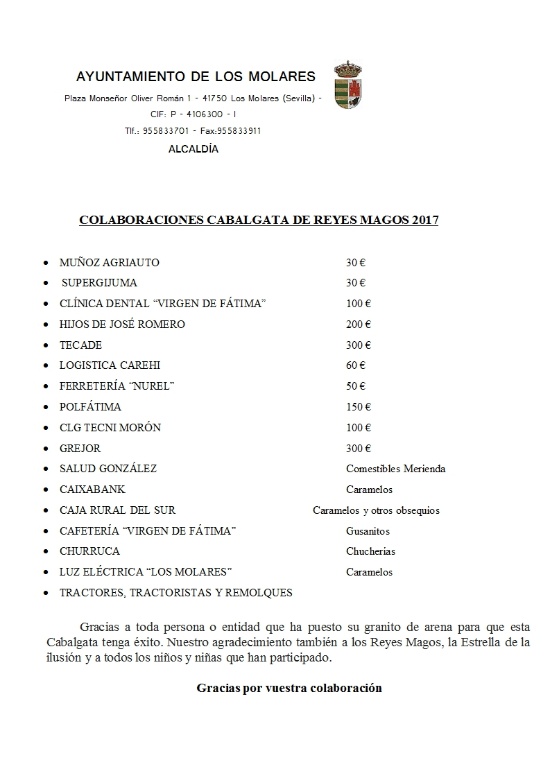COLABORACIONES CABALGATA REYES MAGOS 2017