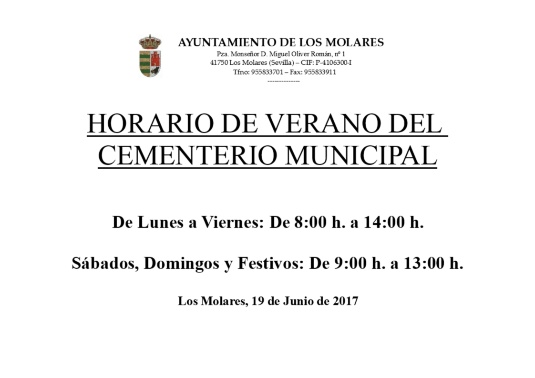 HORARIO DE CEMENTERIO DE VERANO