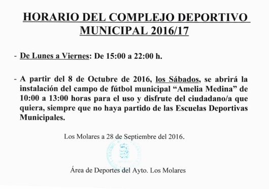 HORARIO INSTALACIONES DEPORTIVAS
