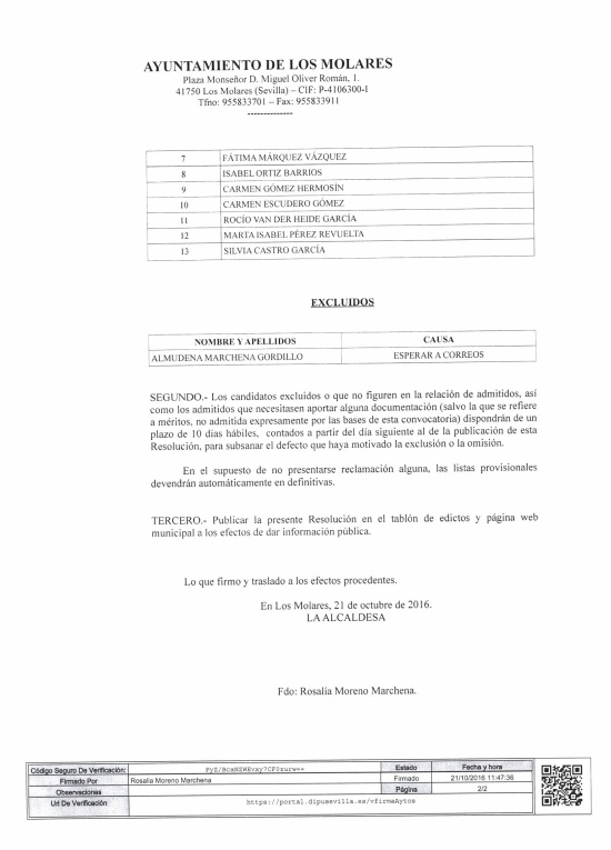 LISTA PROVISIONAL ADMITIDOS TRABAJADORA SOCIAL 2