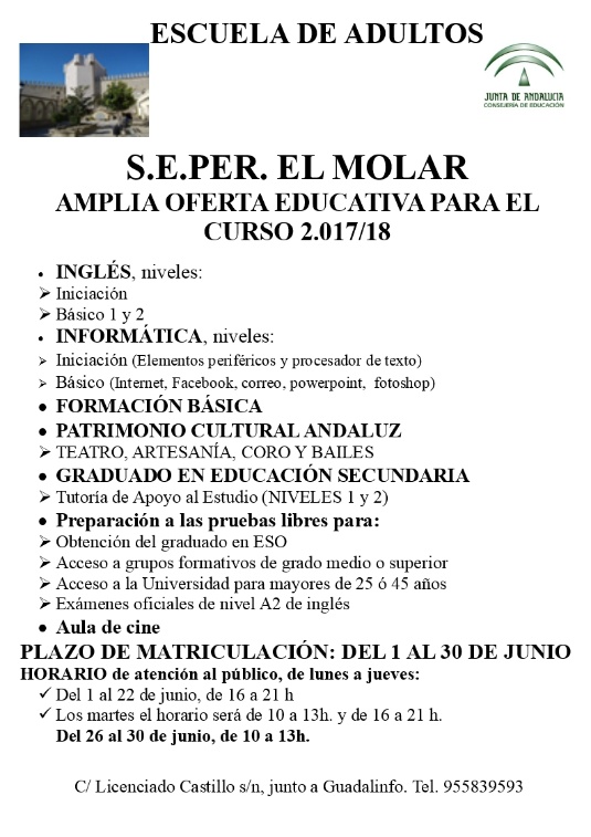 MATRICULACIÓN CENTRO DE ADULTOS. 2017-18