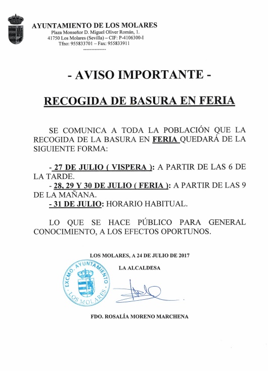 RECOGIDA BASURAS FERIA 2017