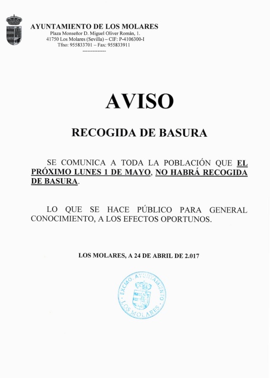 RECOGIDA BASURA 1 MAYO