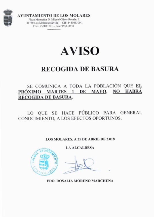 RECOGIDA BASURA 1 MAYO 2018