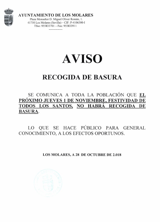 RECOGIDA BASUR DIFUNTOS 2018