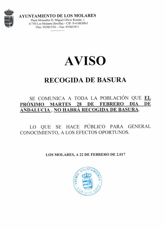 Recogida basura dia andalucia 2017