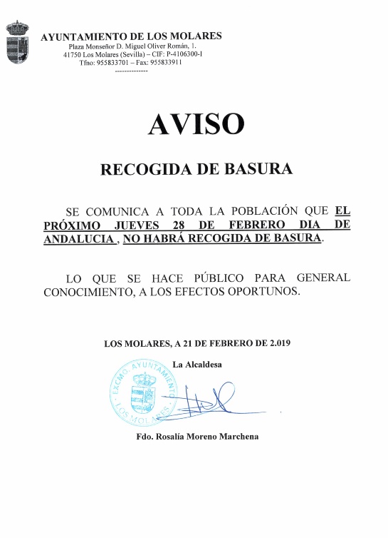 Recogida basura dia de andalucia 2019