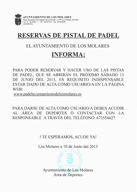 Reservas pistas padel